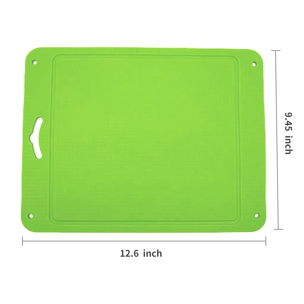 Kingneed Silicone Chopping Mat Flexible Thick Cutting Board Food Grade Material Odorless Two Sided Non-Slipping 0.15 inch Thickness, 12.6 x 9.6 inch for Kitchen (Fluorescent green)