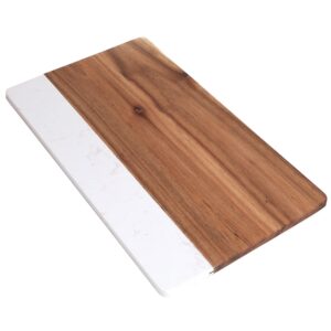 azauvc cutting board with white marble and natural wood,cheese board serving board for steak fruits with handle,chopping board for bread