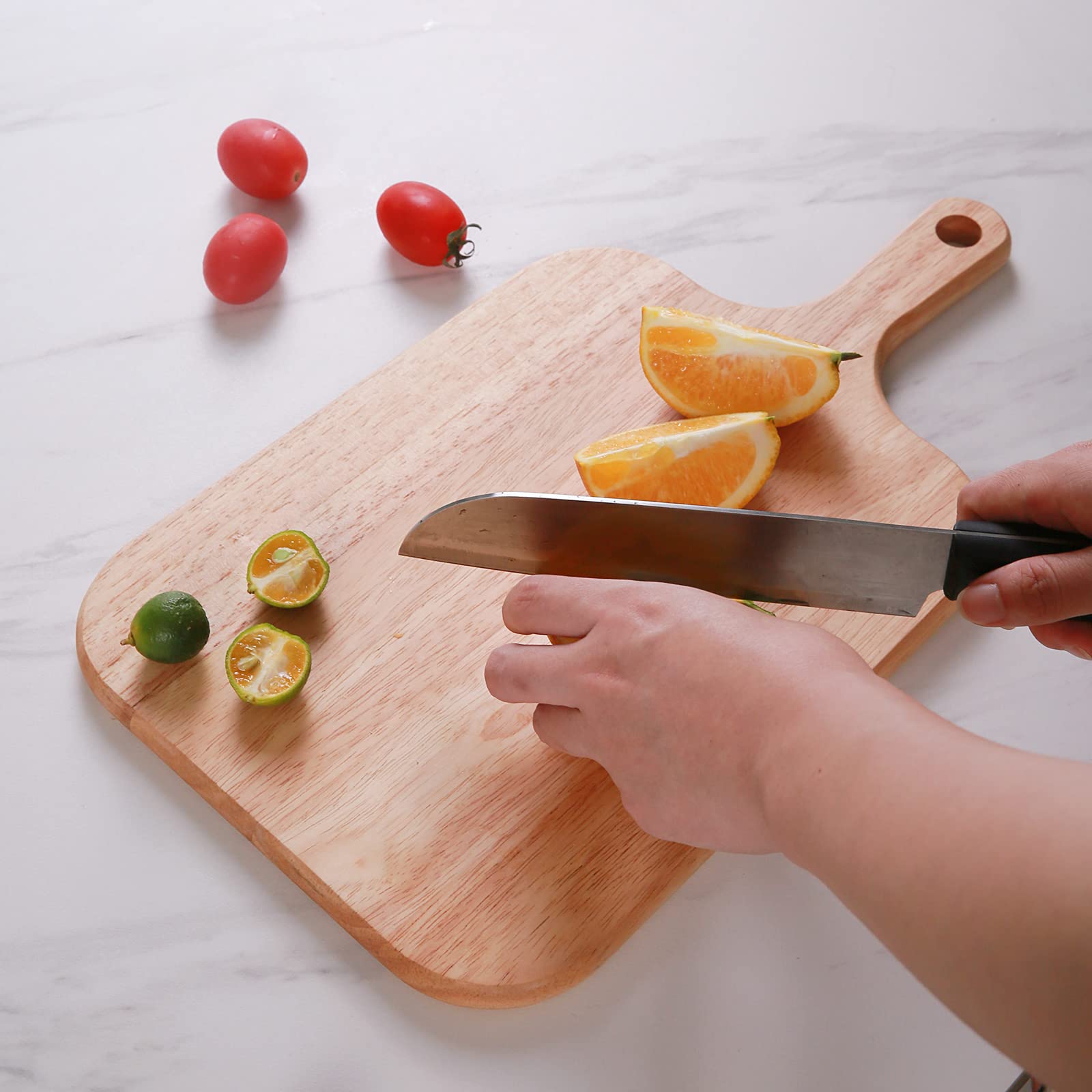 YUSOTAN Rubber Wood Cutting Board with Handle - Versatile for Meat, Cheese, Vegetables, Bread, and Charcuterie - Decorative Serving Board for Kitchen and Dining Room. Size: 13" x 8"