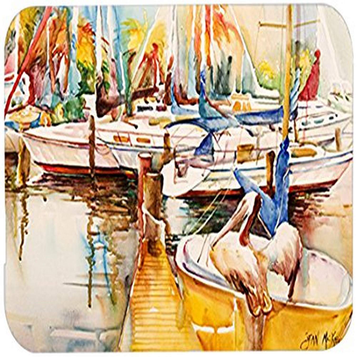 Caroline's Treasures JMK1042LCB Sailboat with Pelican Golden Days Glass Cutting Board, Large, Multicolor