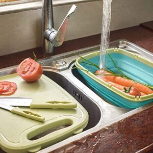 AJH3 ESSENTIALS 9-in-1 Collapsible Cutting Board with Colander and Prep Tub: The Ultimate Meal Prep Station for Any Occasion (Blue/Green)