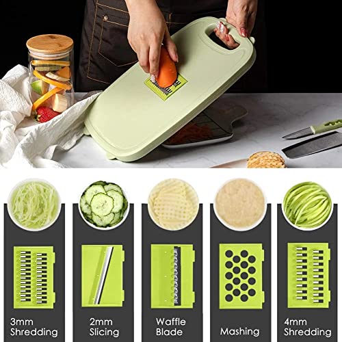 AJH3 ESSENTIALS 9-in-1 Collapsible Cutting Board with Colander and Prep Tub: The Ultimate Meal Prep Station for Any Occasion (Blue/Green)