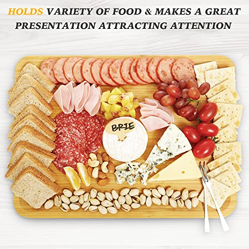 IPOW Cheese Board and Knife Set, Premium Bamboo Charcuterie Cheese Platter Cutting Board for Cheese Lovers Family Gatherings, Gifts for Mom, for Wedding Registry Housewarming Anniversary and Birthday