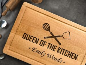 mom gifts for mothers day, personalized cutting board for kitchen, queen of the kitchen, custom women gifts, mother's day gift for mama, grandma, sister, wife, custom board for birthday, anniversary