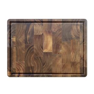 luxury acacia wood cutting board, end grain cutting board with juice groove & charcuterie board, thick sustainable wood chopping board for kitchen(16x12x1.5 in)