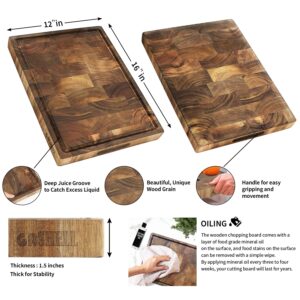 Luxury Acacia Wood Cutting Board, End Grain Cutting board With Juice Groove & Charcuterie Board, Thick Sustainable Wood Chopping Board for Kitchen(16x12x1.5 in)
