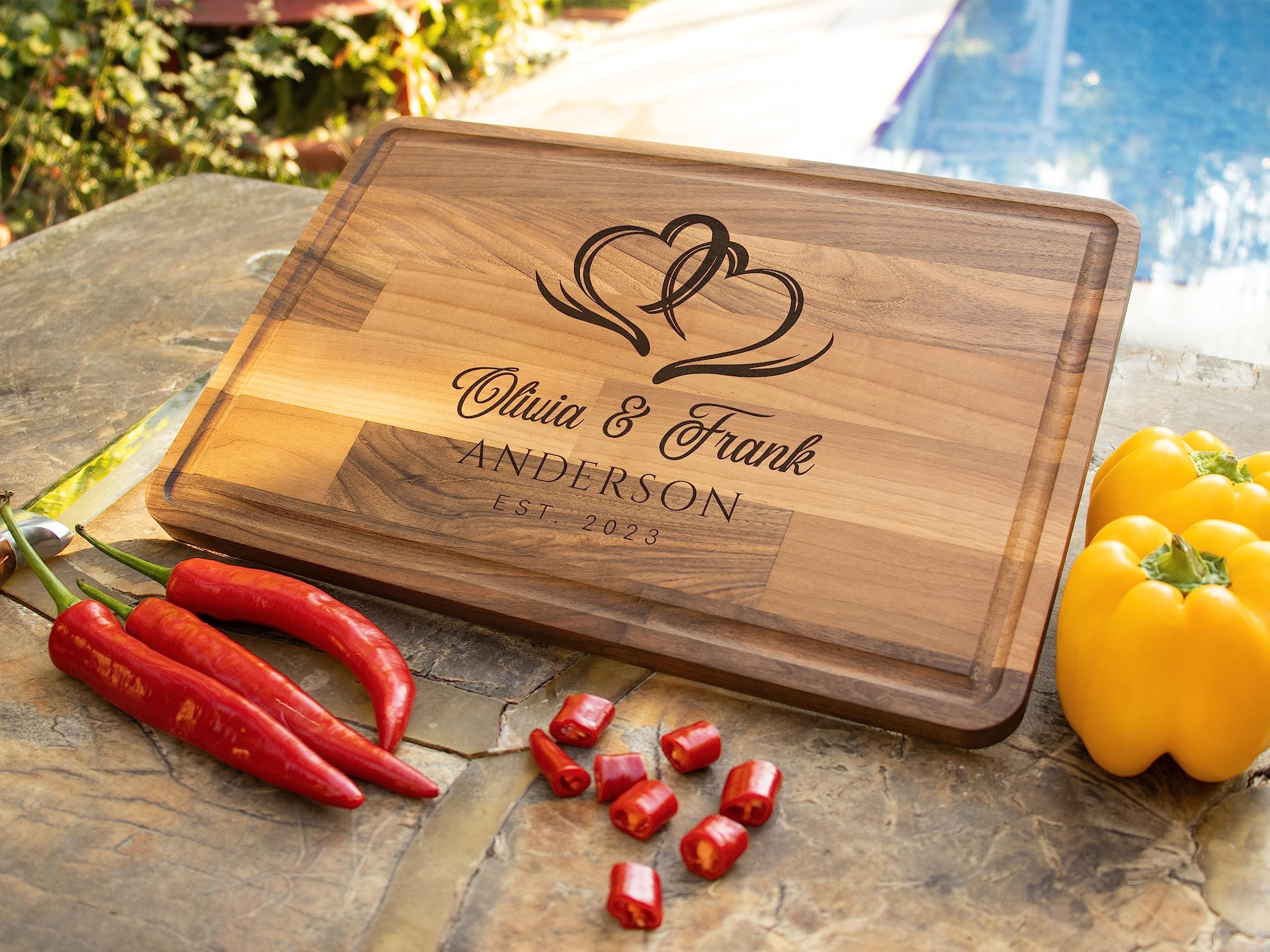 Custom Cutting Board | Personalized Cutting Board | Custom Meat Board | Couple Cutting Board | Wedding Cutting Board | Housewarming Gift | Engagement Gift for Couple (Without Handle)