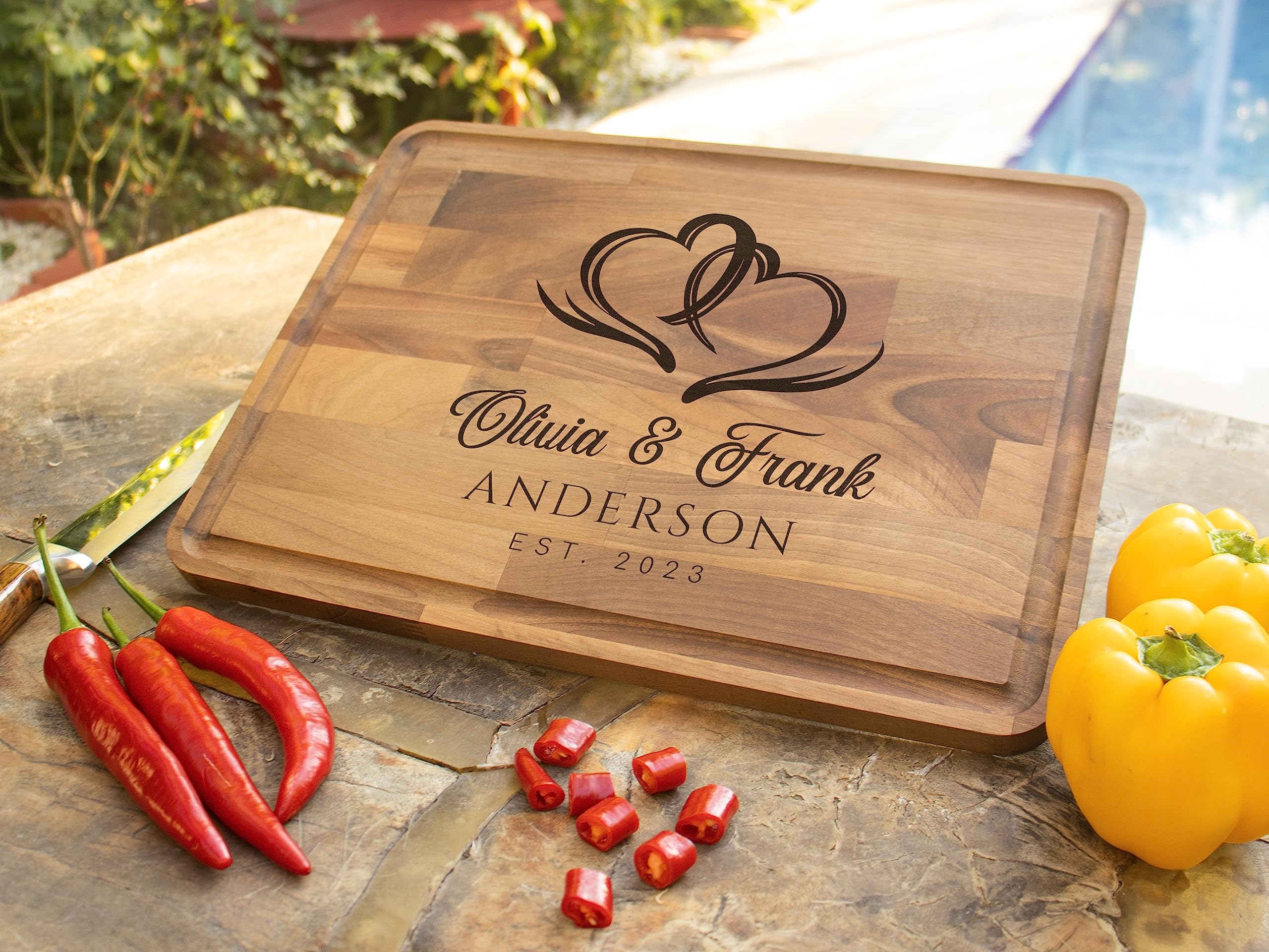Custom Cutting Board | Personalized Cutting Board | Custom Meat Board | Couple Cutting Board | Wedding Cutting Board | Housewarming Gift | Engagement Gift for Couple (Without Handle)