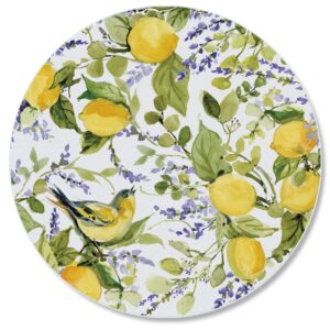 counterart watercolor lemons 4mm heat tolerant round tempered glass cutting board 16" round manufactured in the usa food preparation board, cake plate, pizza stand