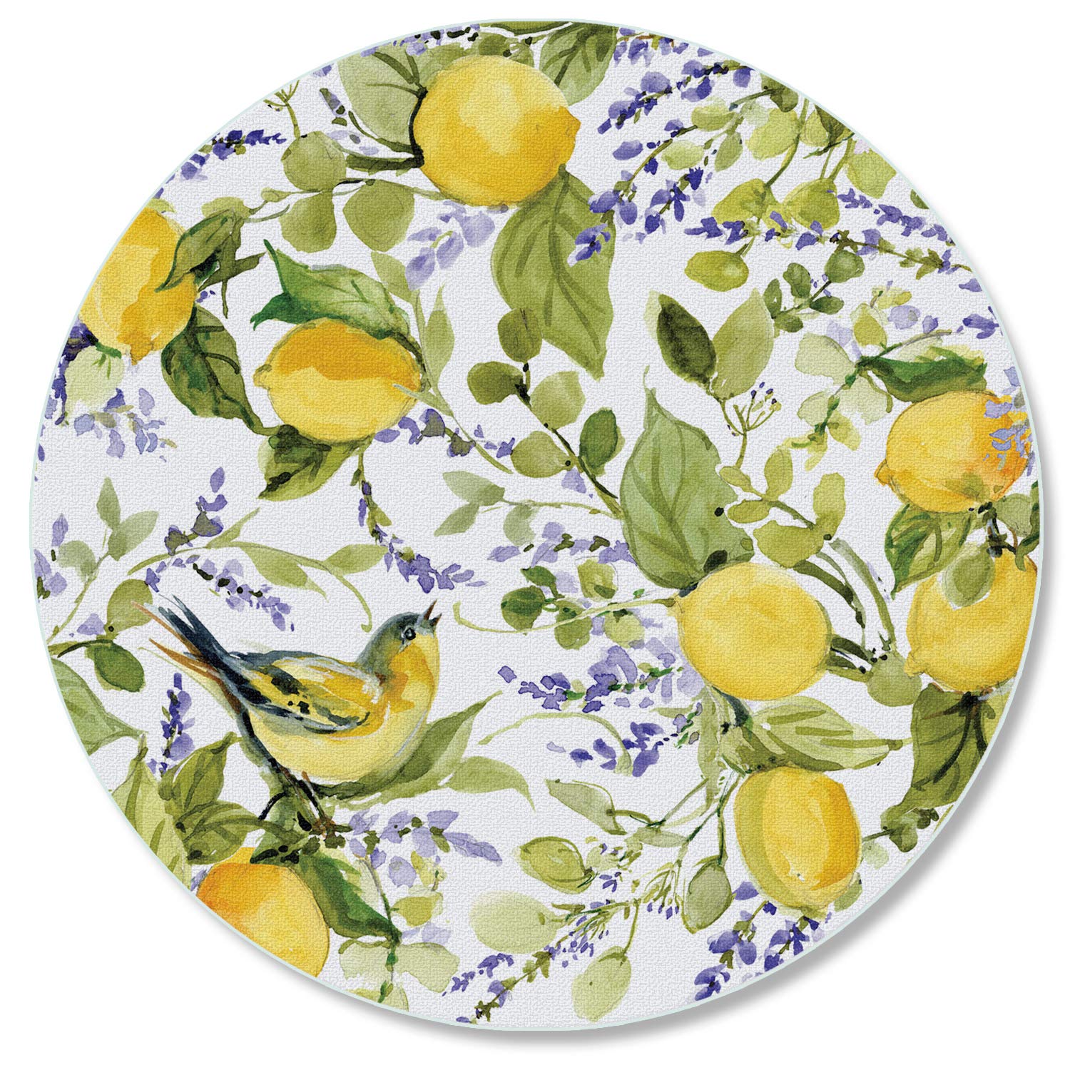 CounterArt Watercolor Lemons 4mm Heat Tolerant Round Tempered Glass Cutting Board 16" Round Manufactured in the USA Food Preparation Board, Cake Plate, Pizza Stand