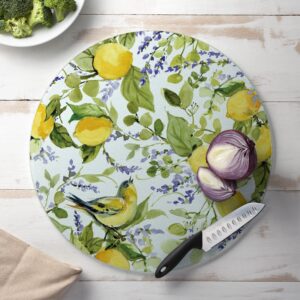 CounterArt Watercolor Lemons 4mm Heat Tolerant Round Tempered Glass Cutting Board 16" Round Manufactured in the USA Food Preparation Board, Cake Plate, Pizza Stand