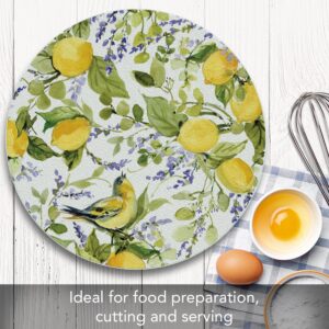 CounterArt Watercolor Lemons 4mm Heat Tolerant Round Tempered Glass Cutting Board 16" Round Manufactured in the USA Food Preparation Board, Cake Plate, Pizza Stand