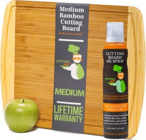 medium bamboo cutting board and food grade oil spray by greener chef