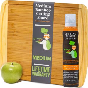 Medium Bamboo Cutting Board and Food Grade Oil Spray by Greener Chef