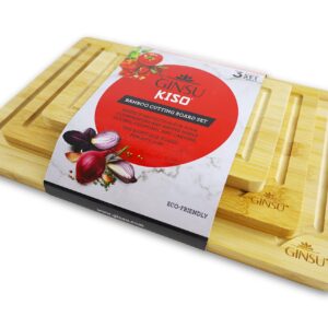 Ginsu Cutting Board Set – 3Pcs Bamboo Cutting Board for Chopping, Slicing, Dicing – Heavy Duty Butcher Block Countertop Household Supplies – Protects Cooking Surface, Knife Blade