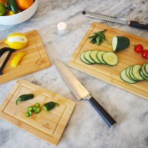 Ginsu Cutting Board Set – 3Pcs Bamboo Cutting Board for Chopping, Slicing, Dicing – Heavy Duty Butcher Block Countertop Household Supplies – Protects Cooking Surface, Knife Blade