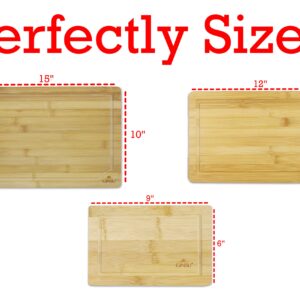 Ginsu Cutting Board Set – 3Pcs Bamboo Cutting Board for Chopping, Slicing, Dicing – Heavy Duty Butcher Block Countertop Household Supplies – Protects Cooking Surface, Knife Blade