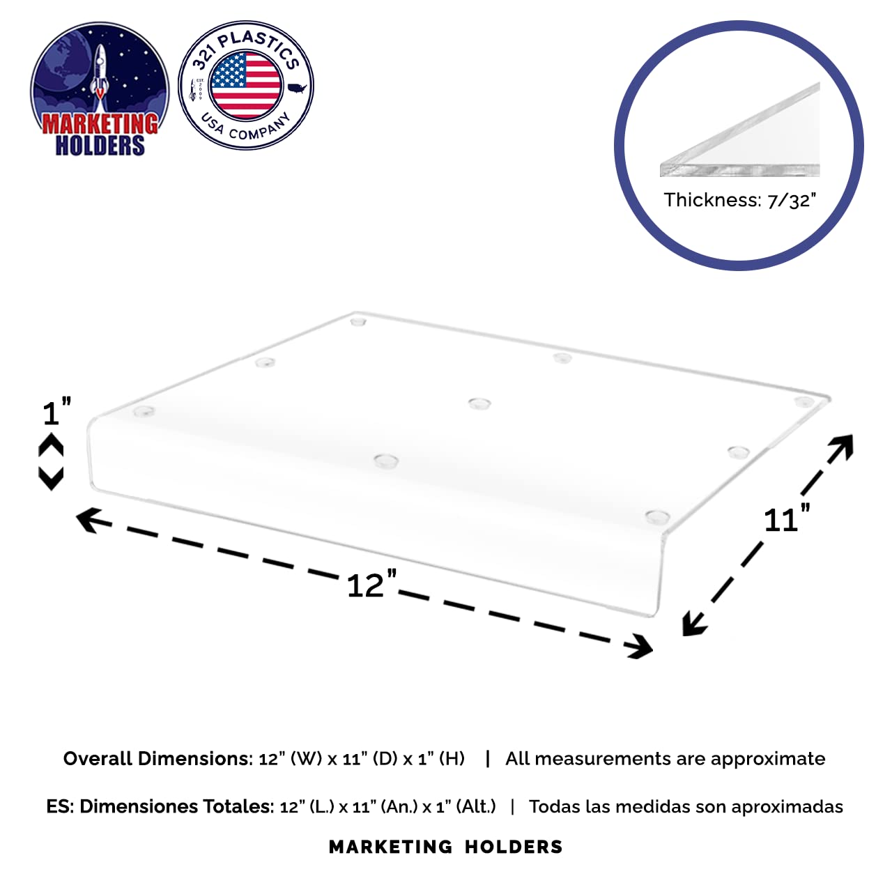 Clear Acrylic Cutting Board 12" x 11" with 1 Inch Lip Countertop Charcuterie Chopping Block and Several Rubber Bumpers by Marketing Holders