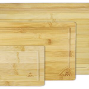 Ginsu Cutting Board Set – 3Pcs Bamboo Cutting Board for Chopping, Slicing, Dicing – Heavy Duty Butcher Block Countertop Household Supplies – Protects Cooking Surface, Knife Blade