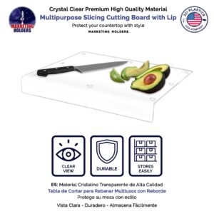 Clear Acrylic Cutting Board 12" x 11" with 1 Inch Lip Countertop Charcuterie Chopping Block and Several Rubber Bumpers by Marketing Holders