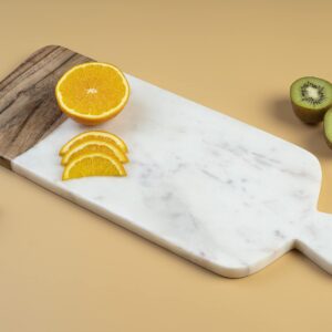 Wooden and Marble Cutting Board - Chopping Board With Handle - Wooden Cutting Boards for Kitchen Decor Accessories - Charcuterie Boards for Steak Fruits - Serving Trays - Size : 14x6" Inch