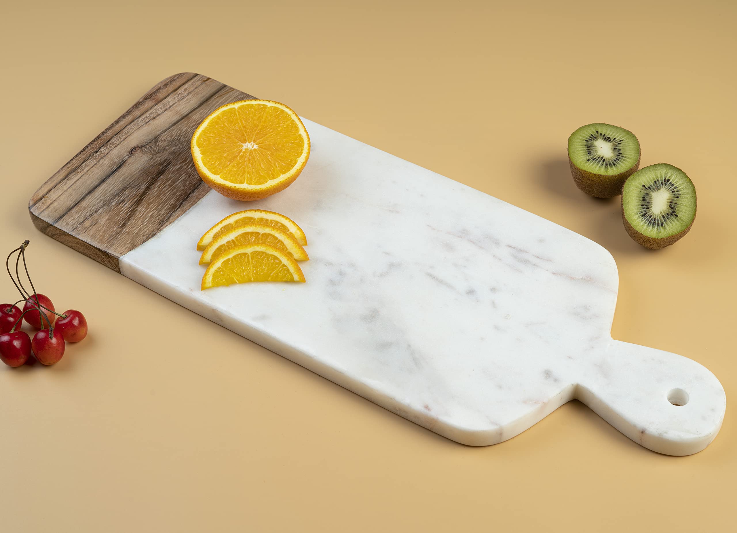 Wooden and Marble Cutting Board - Chopping Board With Handle - Wooden Cutting Boards for Kitchen Decor Accessories - Charcuterie Boards for Steak Fruits - Serving Trays - Size : 14x6" Inch