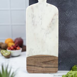 Wooden and Marble Cutting Board - Chopping Board With Handle - Wooden Cutting Boards for Kitchen Decor Accessories - Charcuterie Boards for Steak Fruits - Serving Trays - Size : 14x6" Inch