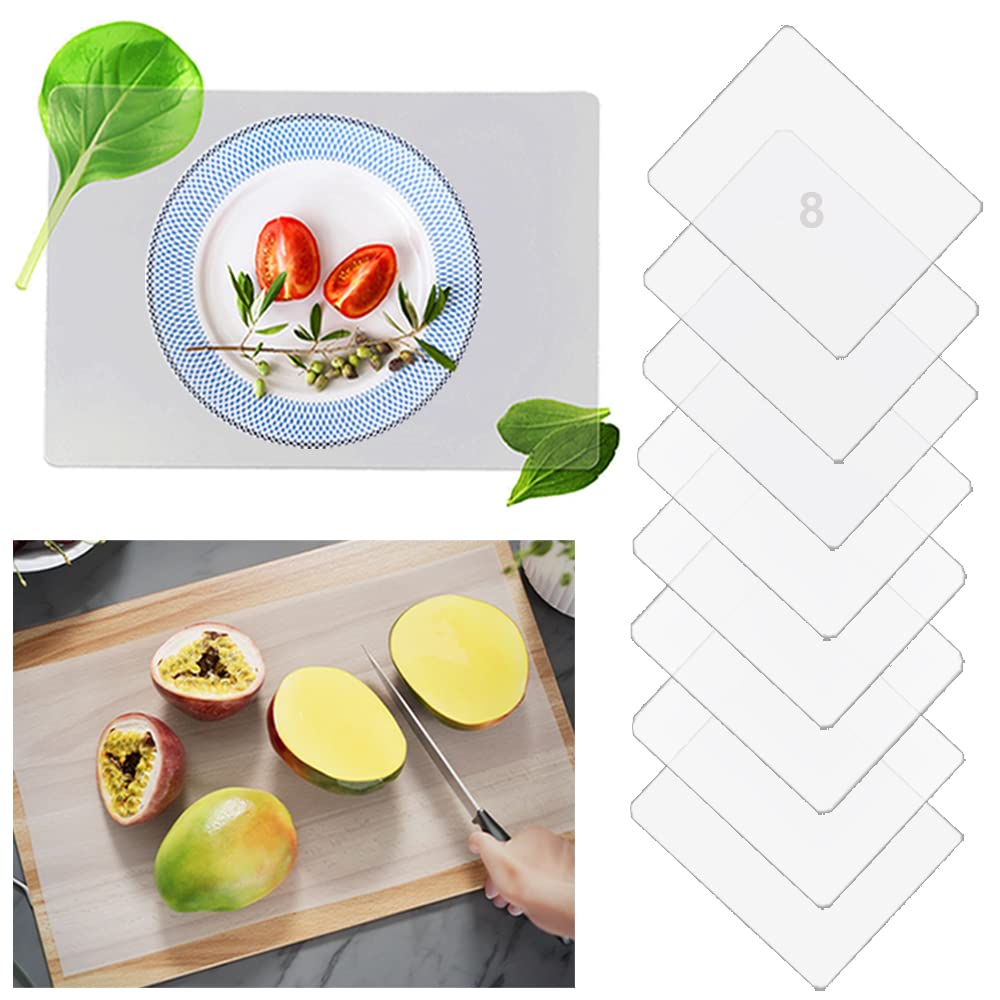 Transparent Light White PP Placemats Heat Insulation mat Outdoor Cutting Boards mat. 18 x 12 Inches for Cooking Prep, Traveling, Camping, BBQs Or Kitchen,8 Pieces.