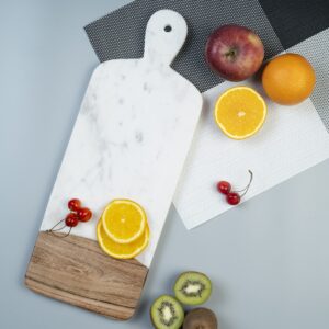 Wooden and Marble Cutting Board - Chopping Board With Handle - Wooden Cutting Boards for Kitchen Decor Accessories - Charcuterie Boards for Steak Fruits - Serving Trays - Size : 14x6" Inch