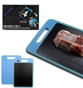 defrosting tray - 2-in-1 meat thaw mat and cutting board - groove tray - non-stick thawing plate - meat cutting board - no heat miracle thaw - compact - knife sharpener, zester - green/blue