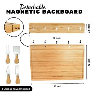 CHOP & STICK Cutting Board and Cheese Knife Set with Magnetic Knife Holder - XXL 18'' x 12'' x 1'' inch Bamboo Charcuterie Board Set, Multifunctional Board