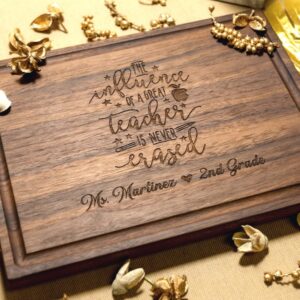 walnut artisan personalized cutting boards, custom appreciation gift idea, wood engraved charcuterie board for first grade, teacher design 104