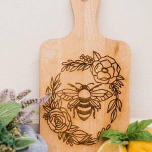 Cute Floral Honey Bee Cutting Board Gift For Bee Keeper, Flower Honey Bee Serving Board Kitchen Decor Gift For Her