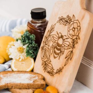 Cute Floral Honey Bee Cutting Board Gift For Bee Keeper, Flower Honey Bee Serving Board Kitchen Decor Gift For Her