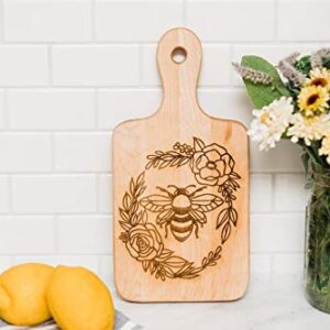 Cute Floral Honey Bee Cutting Board Gift For Bee Keeper, Flower Honey Bee Serving Board Kitchen Decor Gift For Her