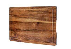 premium acacia wood cutting board - perfect for chopping fruits, vegetables, cheese and meat - large kitchen block and serving tray charcuterie board with juice groove (18 x 12 x 1)