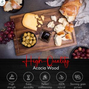 Premium Acacia Wood Cutting Board - Perfect for Chopping Fruits, Vegetables, Cheese and Meat - Large Kitchen Block and Serving Tray Charcuterie Board With Juice Groove (18 x 12 x 1)