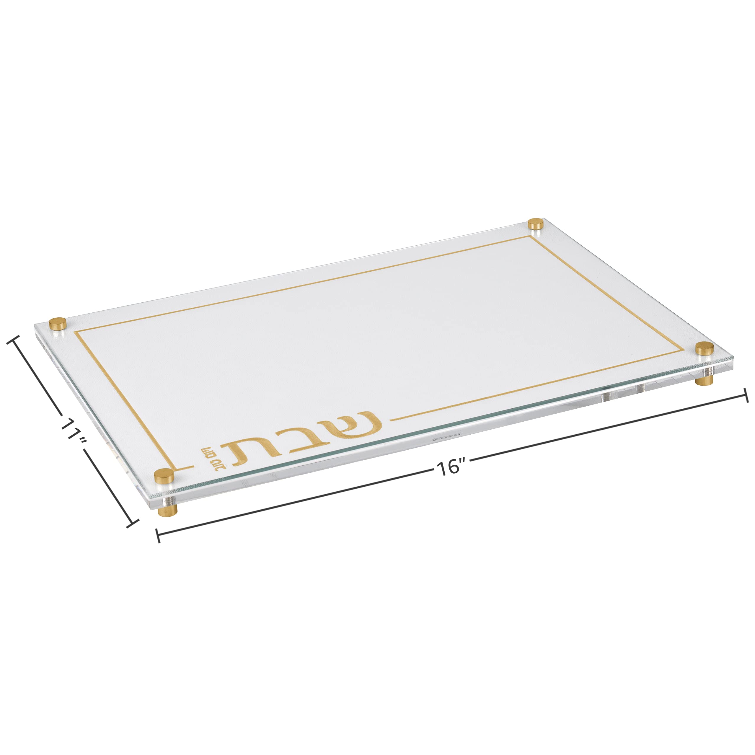 Lucite Challah Board - Shabbat Challah Board with Embroidered Leatherette, Acrylic and Glass Top - Challah Bread Platter (Gold)