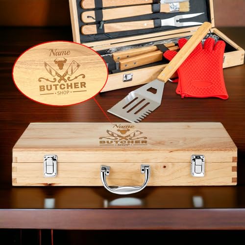Engrave My Memories Grill Accessories, BBQ Grilling Tools Set, Portable 11-Piece Barbeque Utensils, Custom Gifts for Men (BBQ)