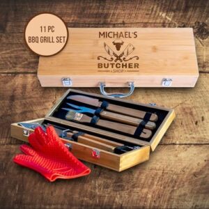 Engrave My Memories Grill Accessories, BBQ Grilling Tools Set, Portable 11-Piece Barbeque Utensils, Custom Gifts for Men (BBQ)