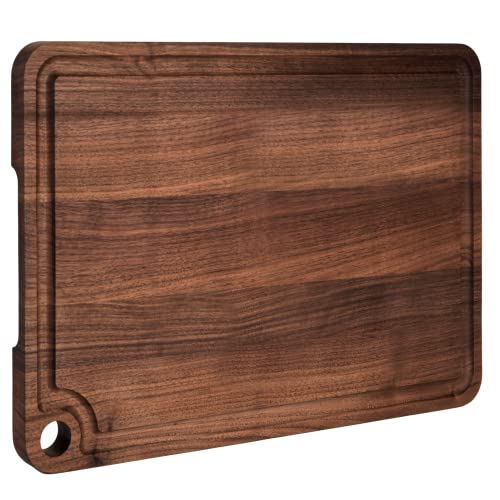 Walnut Cutting Board by Timberro (17x12x0.8 Inches) with Hanging Hole, Built-in Handles, and a Deep and Wide Juice Groove, Edge Grain, Finished with Mineral Oil, Tall Size