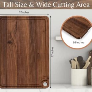 Walnut Cutting Board by Timberro (17x12x0.8 Inches) with Hanging Hole, Built-in Handles, and a Deep and Wide Juice Groove, Edge Grain, Finished with Mineral Oil, Tall Size