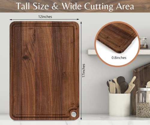 Walnut Cutting Board by Timberro (17x12x0.8 Inches) with Hanging Hole, Built-in Handles, and a Deep and Wide Juice Groove, Edge Grain, Finished with Mineral Oil, Tall Size