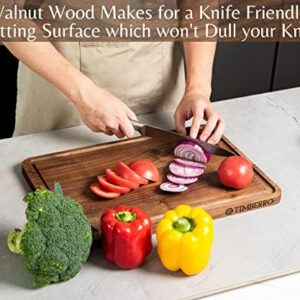 Walnut Cutting Board by Timberro (17x12x0.8 Inches) with Hanging Hole, Built-in Handles, and a Deep and Wide Juice Groove, Edge Grain, Finished with Mineral Oil, Tall Size