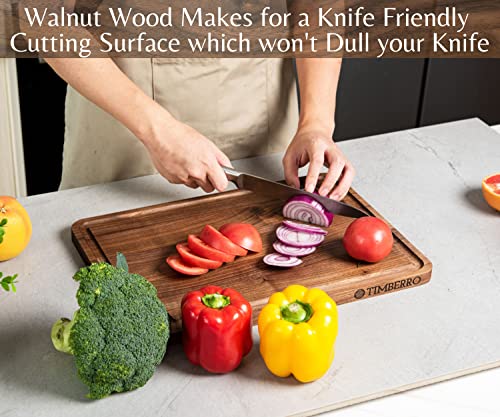 Walnut Cutting Board by Timberro (17x12x0.8 Inches) with Hanging Hole, Built-in Handles, and a Deep and Wide Juice Groove, Edge Grain, Finished with Mineral Oil, Tall Size