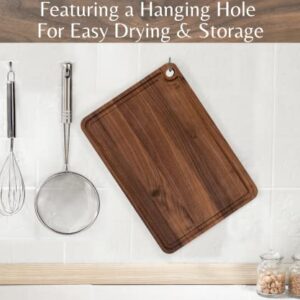 Walnut Cutting Board by Timberro (17x12x0.8 Inches) with Hanging Hole, Built-in Handles, and a Deep and Wide Juice Groove, Edge Grain, Finished with Mineral Oil, Tall Size