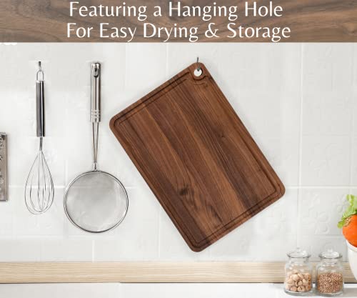 Walnut Cutting Board by Timberro (17x12x0.8 Inches) with Hanging Hole, Built-in Handles, and a Deep and Wide Juice Groove, Edge Grain, Finished with Mineral Oil, Tall Size