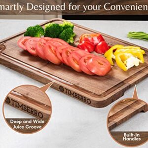 Walnut Cutting Board by Timberro (17x12x0.8 Inches) with Hanging Hole, Built-in Handles, and a Deep and Wide Juice Groove, Edge Grain, Finished with Mineral Oil, Tall Size