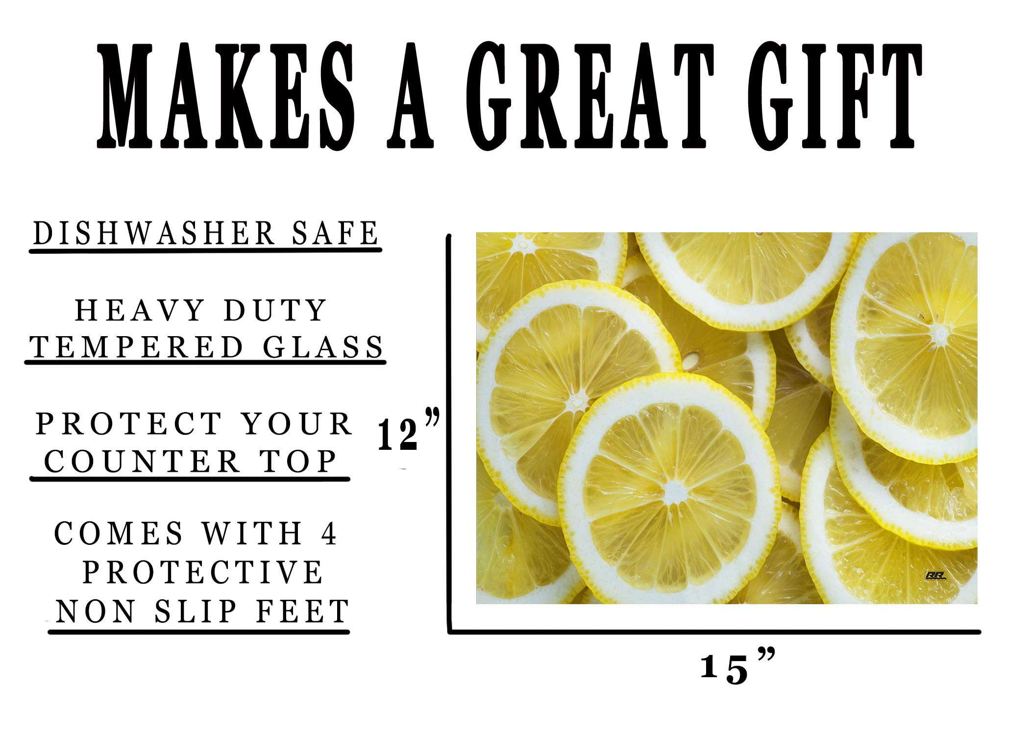 Cute Lemons Kitchen Glass Cutting Board Decorative Gift For Grandma Wife Mom Lemon Design Yellow