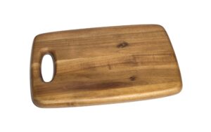 acacia rect. cutting board, cut-out handle, 15x10x1”